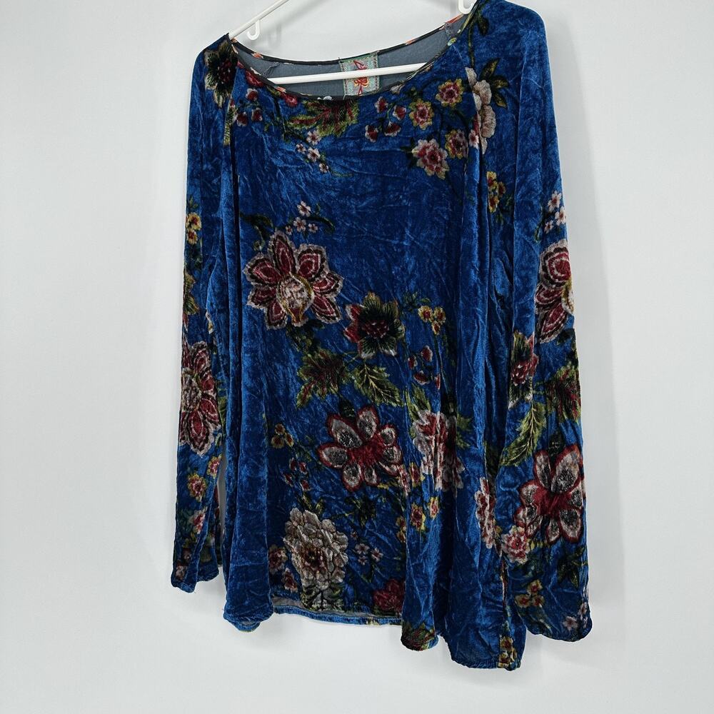 Johnny Was Women XS Blue Floral Velvet Boho Tunic Long Sleeve Luxe Romantic Top - Picture 3 of 8
